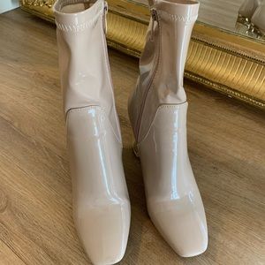 Public Desire tan latex sock boots.